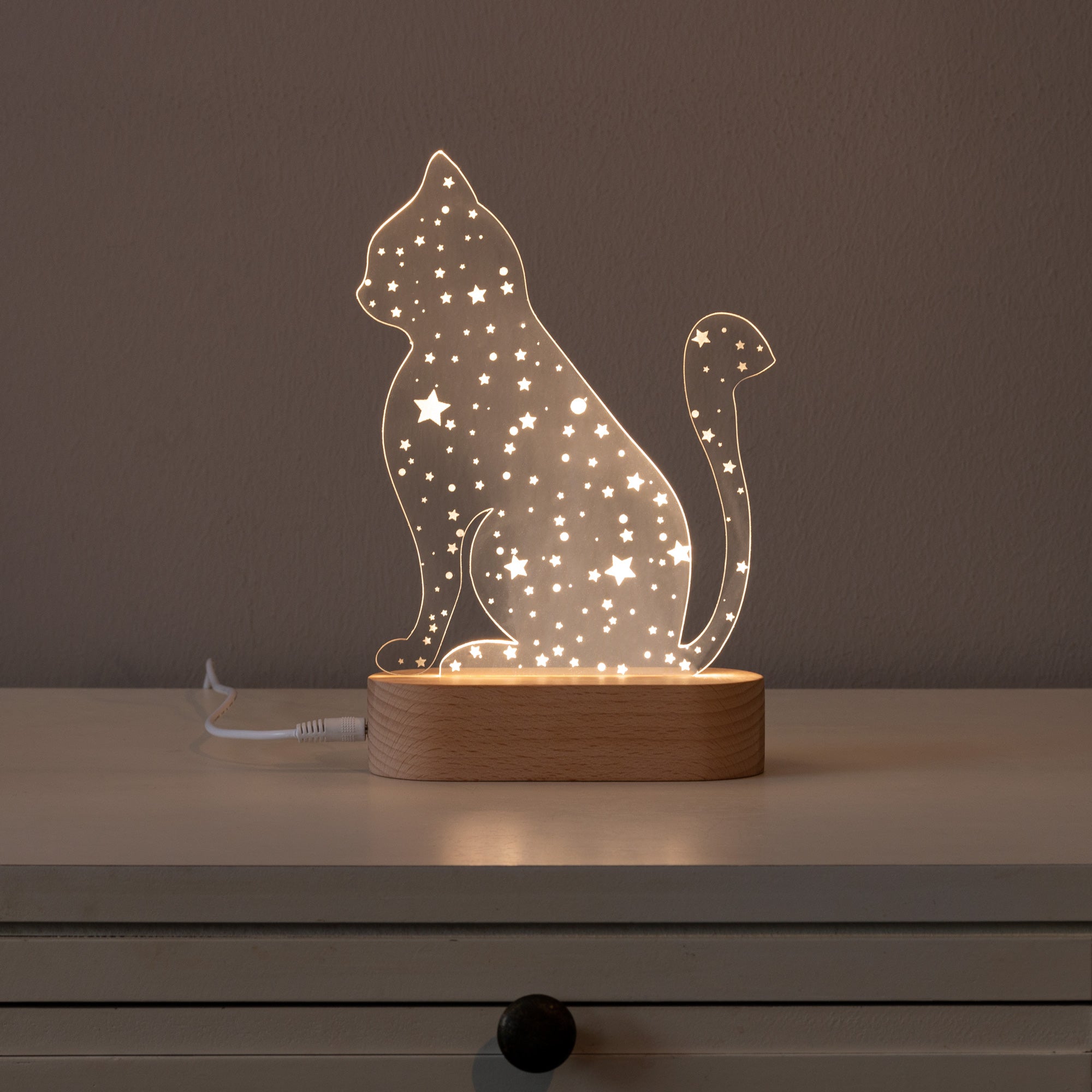 LED Acryllampe, Katze & Sterne