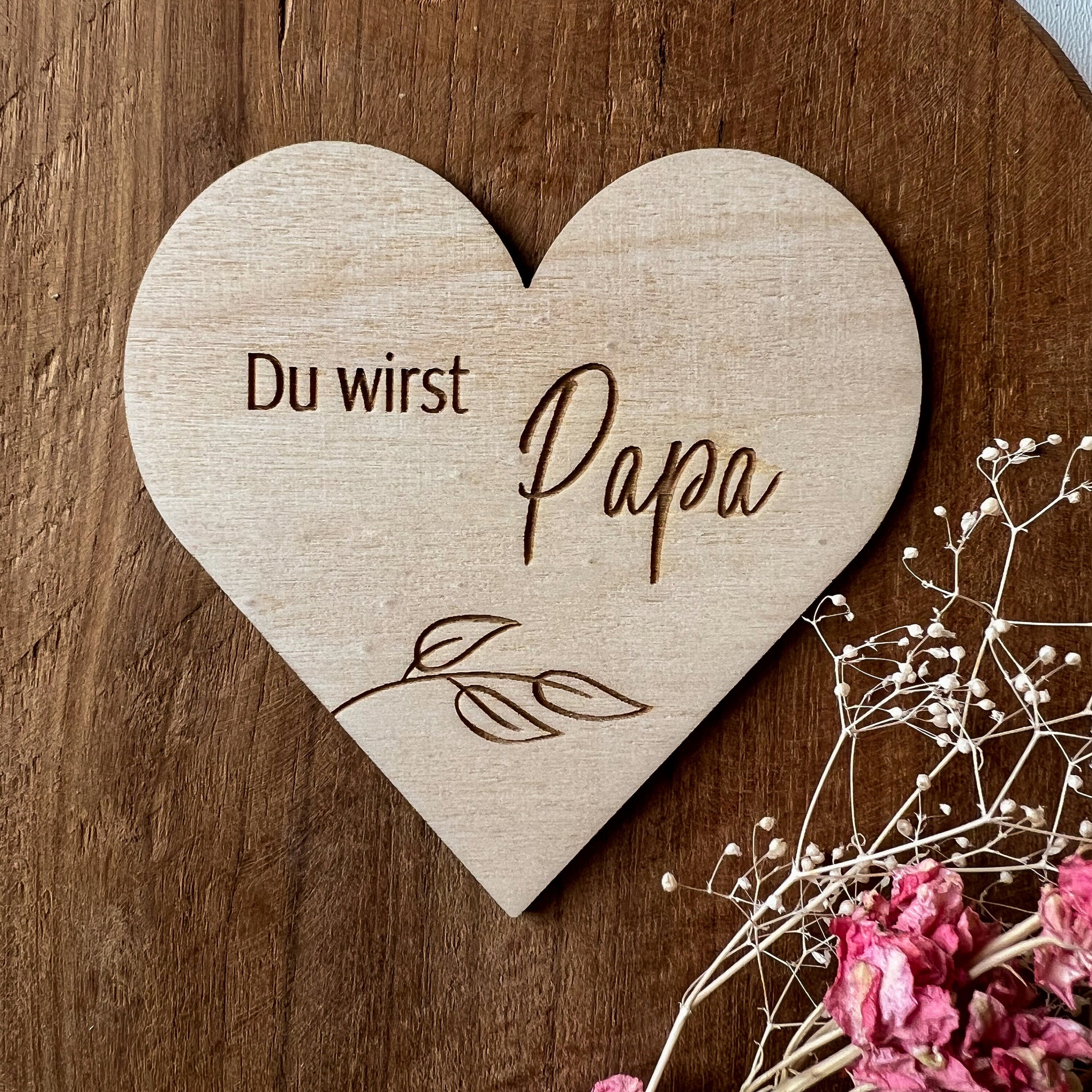Meilensteinkarte/Holzherz "Du wirst Papa/Tante/ Onkel/Opa/Oma"